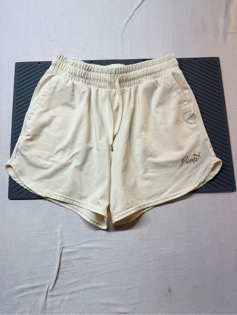 Puma Women's Cream Elastic Waist Athletic Shorts